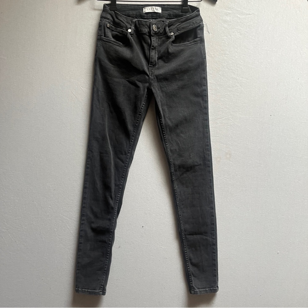 Sandro Paris Skinny Mid Rise Jeans Charcoal Black Gray Washed Denim Size 26